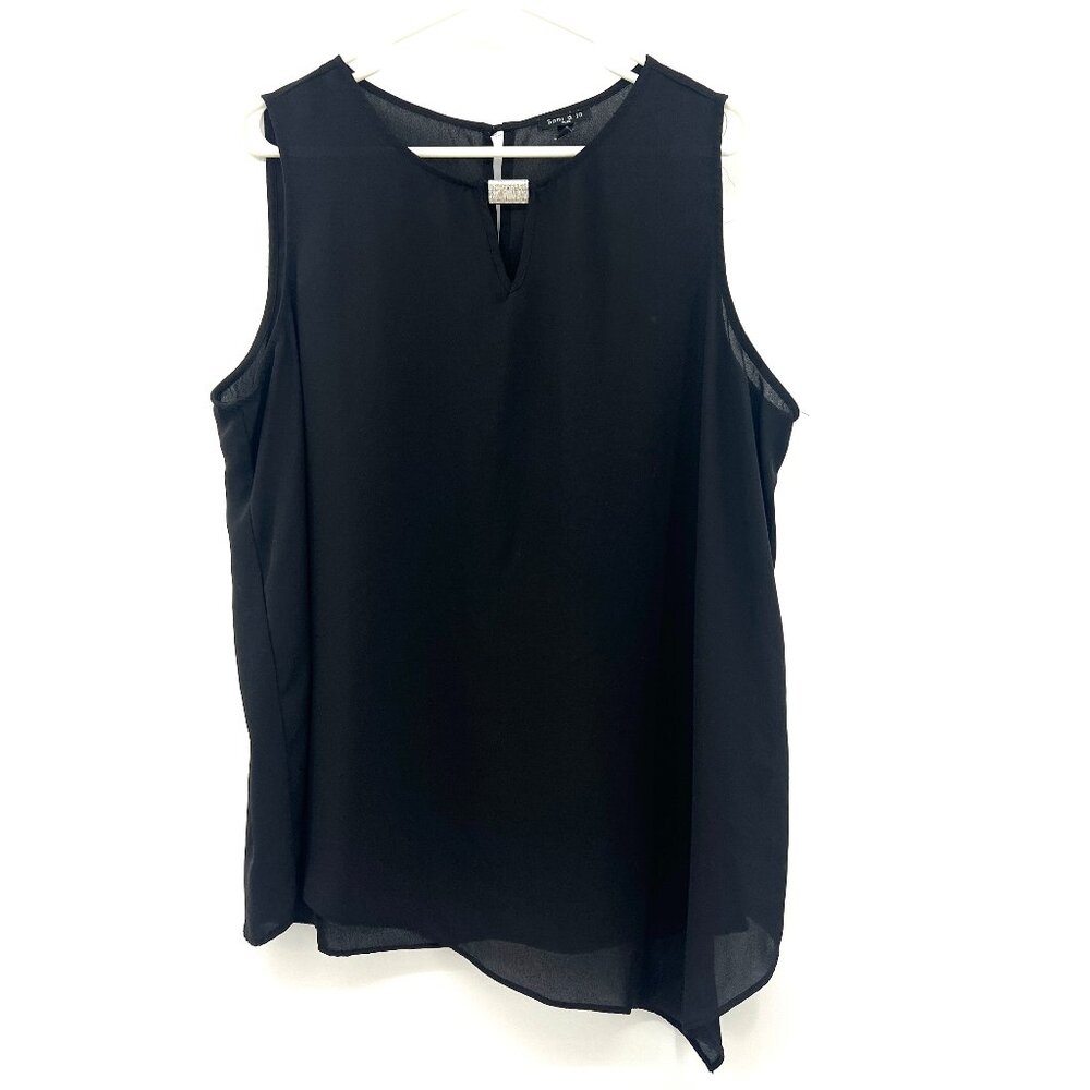 Sami & Jo Black Semi Sheer Sleeveless Asymmetric Hem Blouse Women's 2X